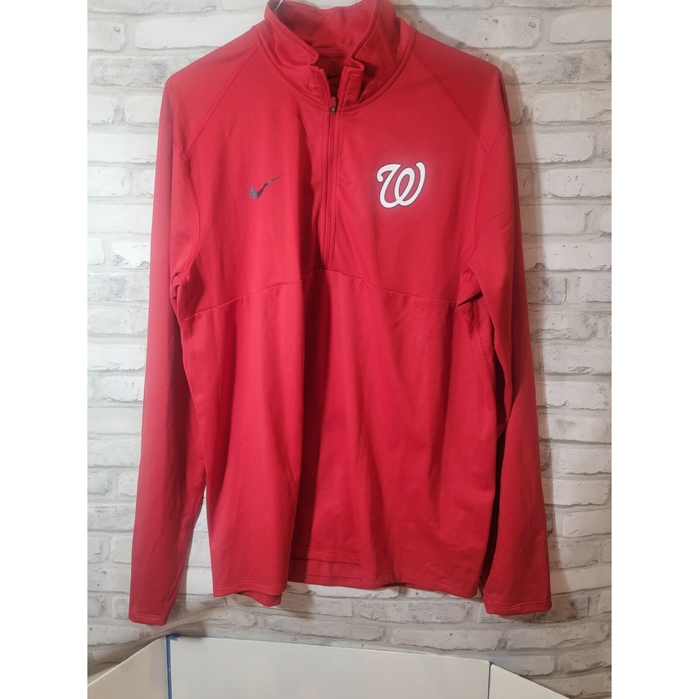 Nike XL Red Dry-Fit Element 1/4 Zip Running Pullover Top Washington Nationals